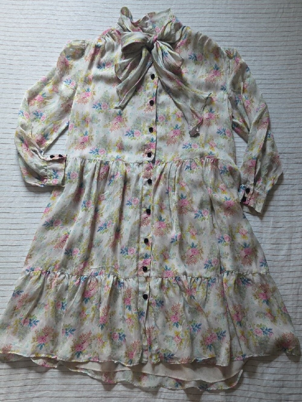 MANOUSH Floral Print Silk Chiffon Babydoll Mini Dress French Designer